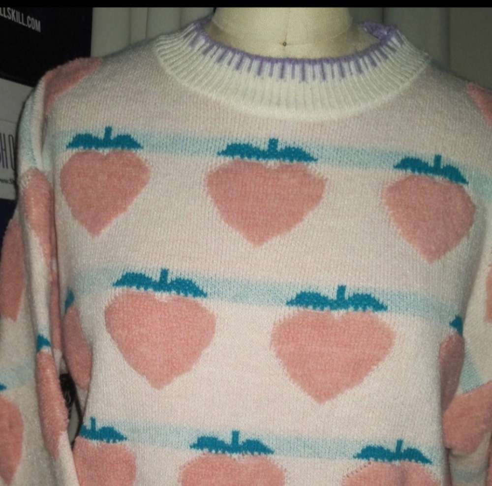 Strawberry Sweater Pink and White Patterned Fruit 🍓